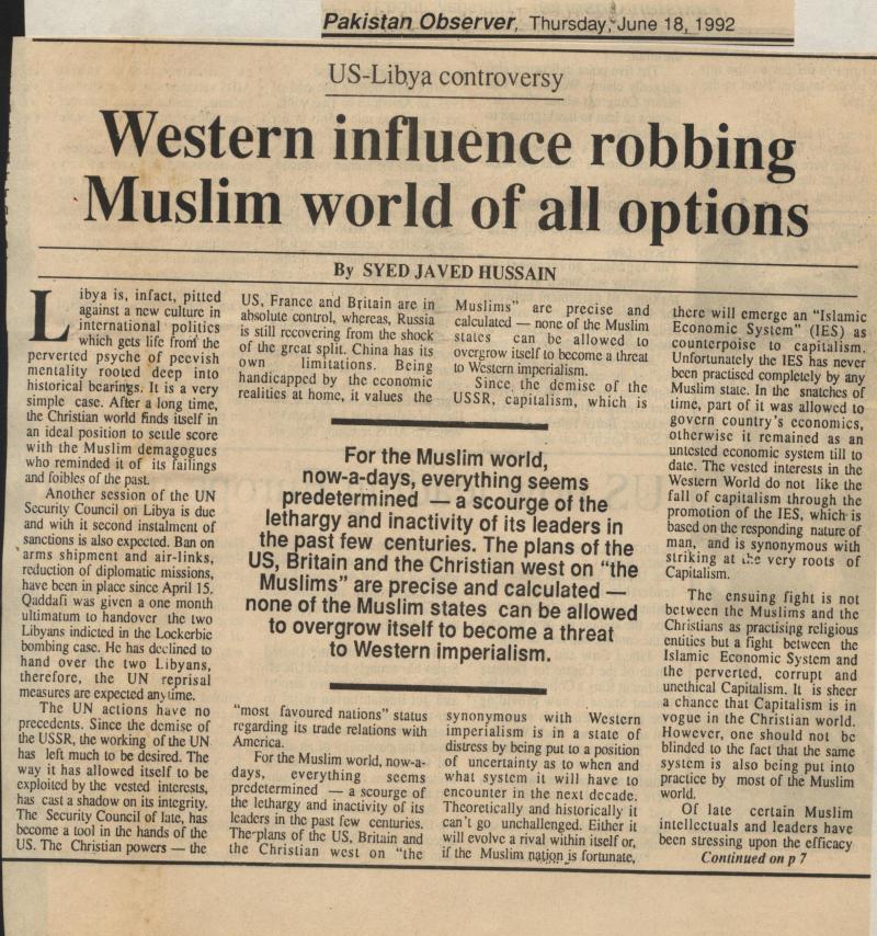 Western Influence Robbing Muslims World of all Options