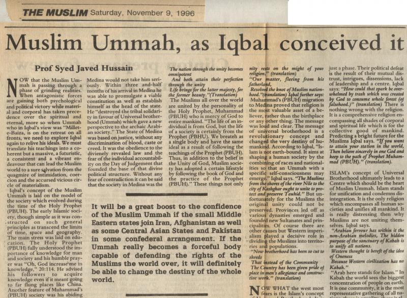 Muslim Ummah, as Iqbal Conceived it
