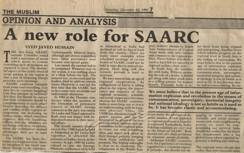 A New Role for SAARC